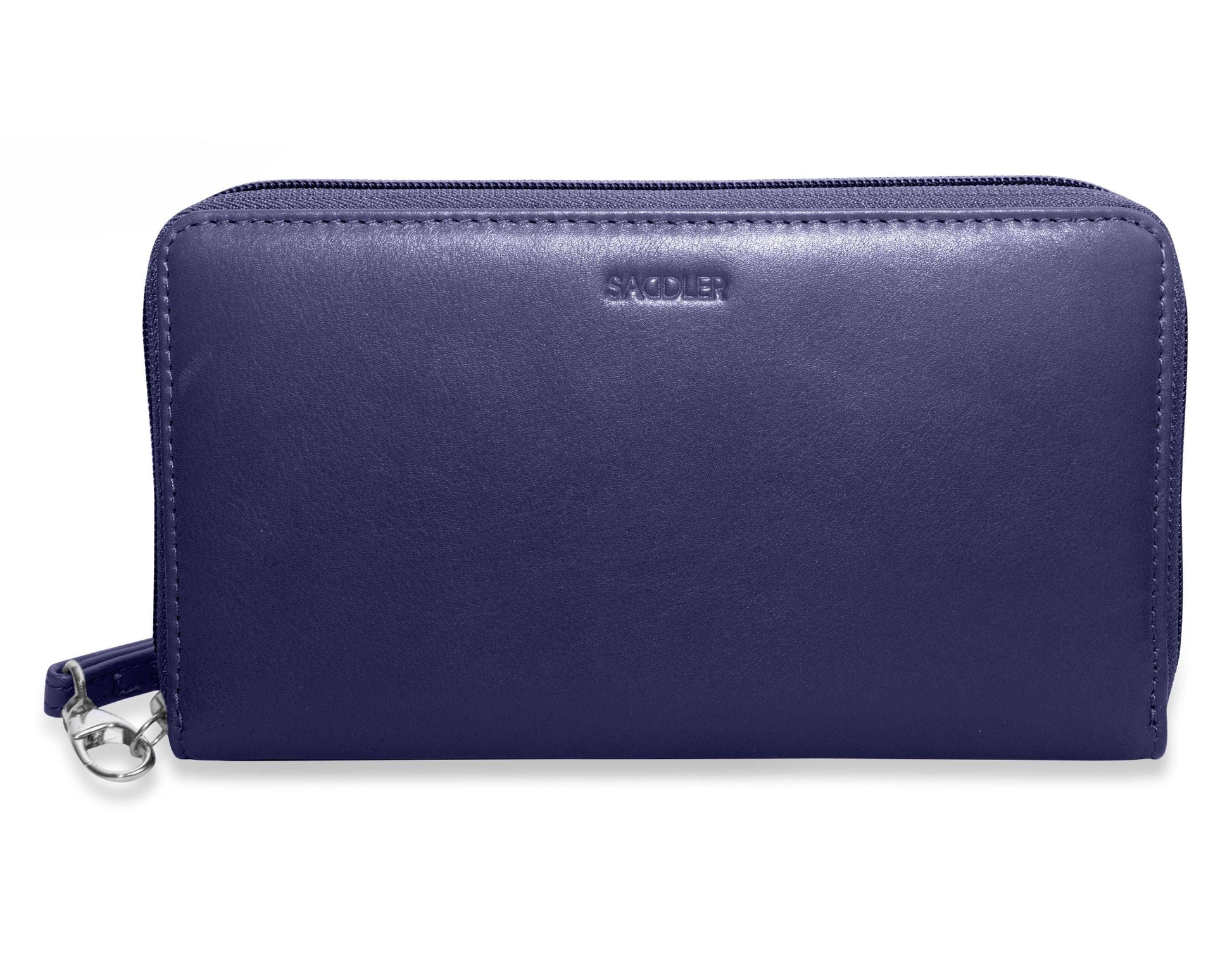 Sophia Leather Zip Around Wallet with 15 Card Slots and Wrist Strap