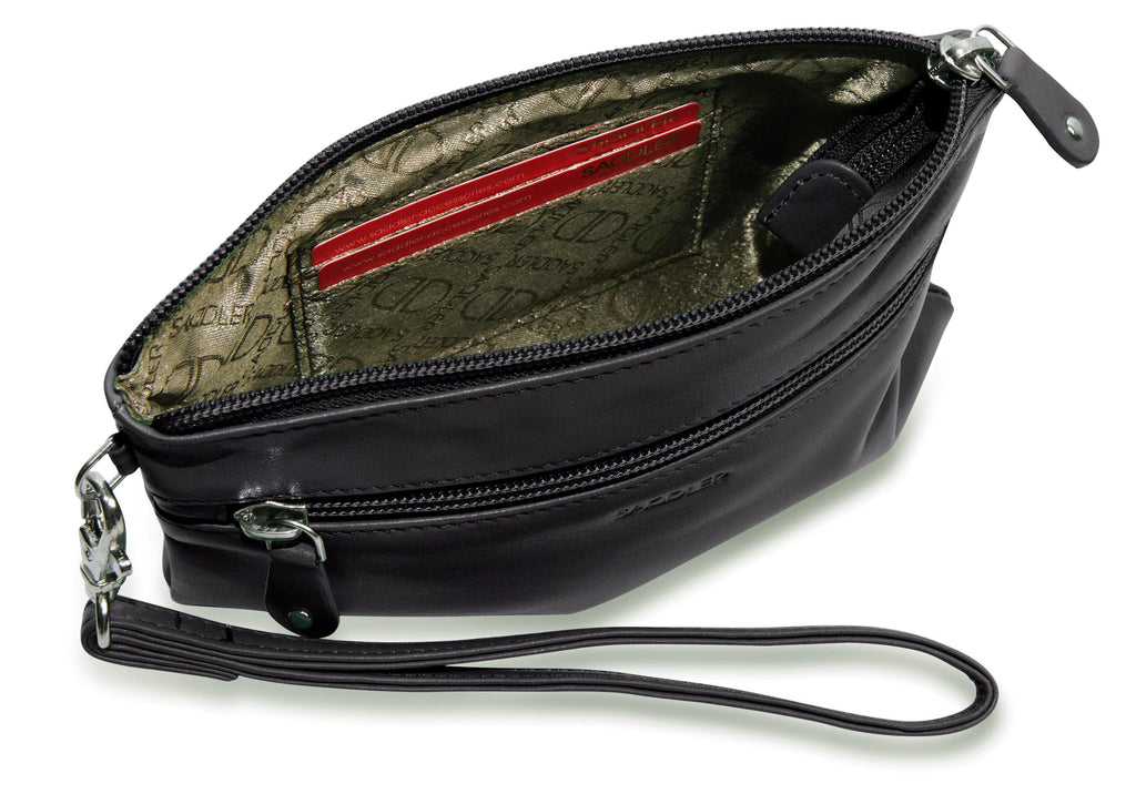 Scarlett Leather Zip Top Mini Clutch and Phone Holder