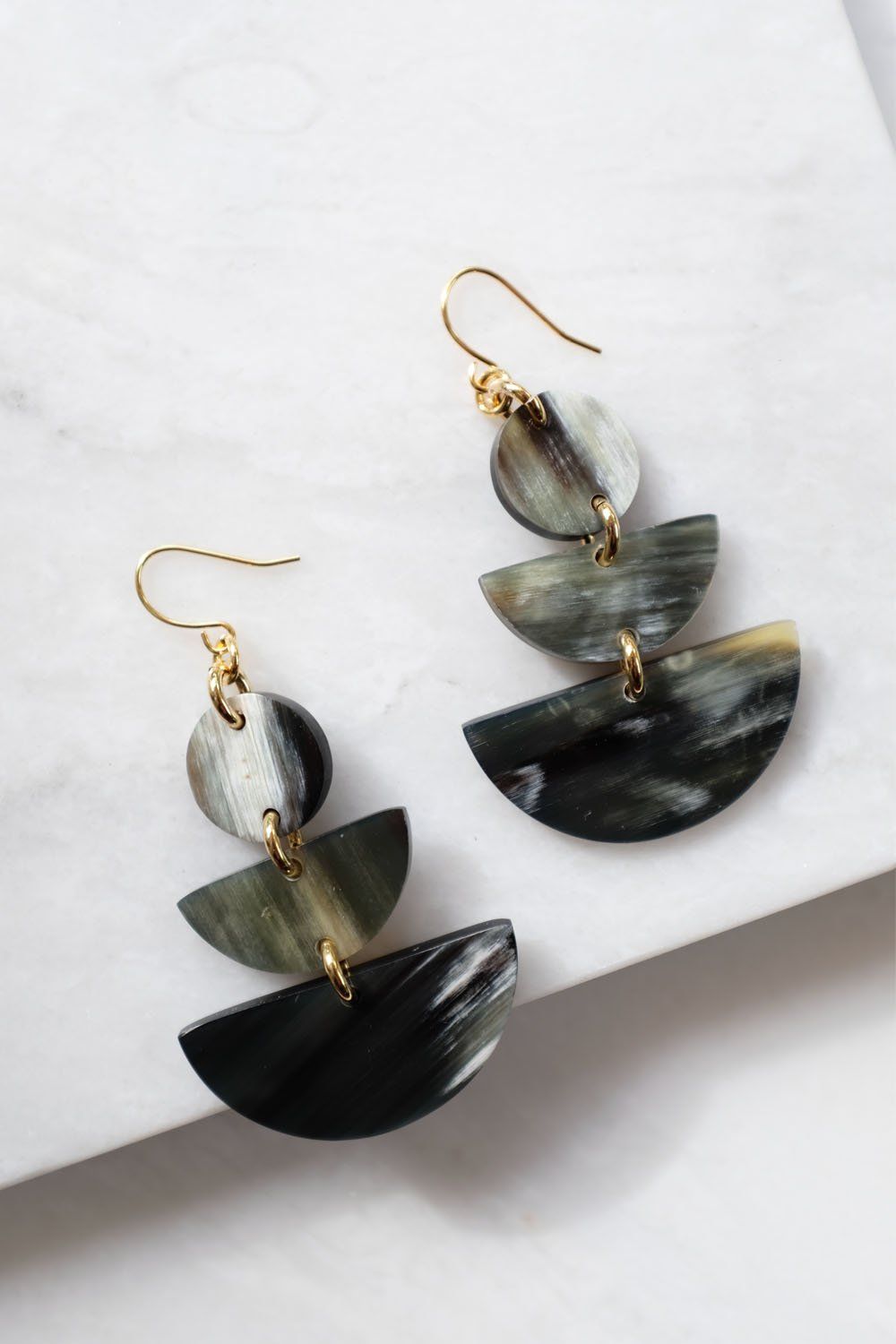 16K Gold Plated Geometric Statement Buffalo Horn Earrings