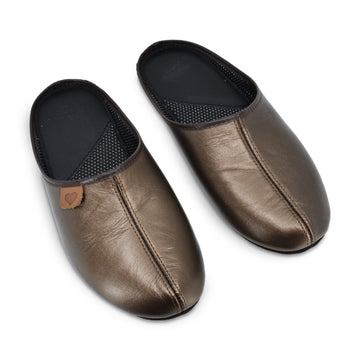 OmaKing Sänna Bronze Leather Slippers – Timeless Handcrafted Comfort by Omaking at brixbailey.com