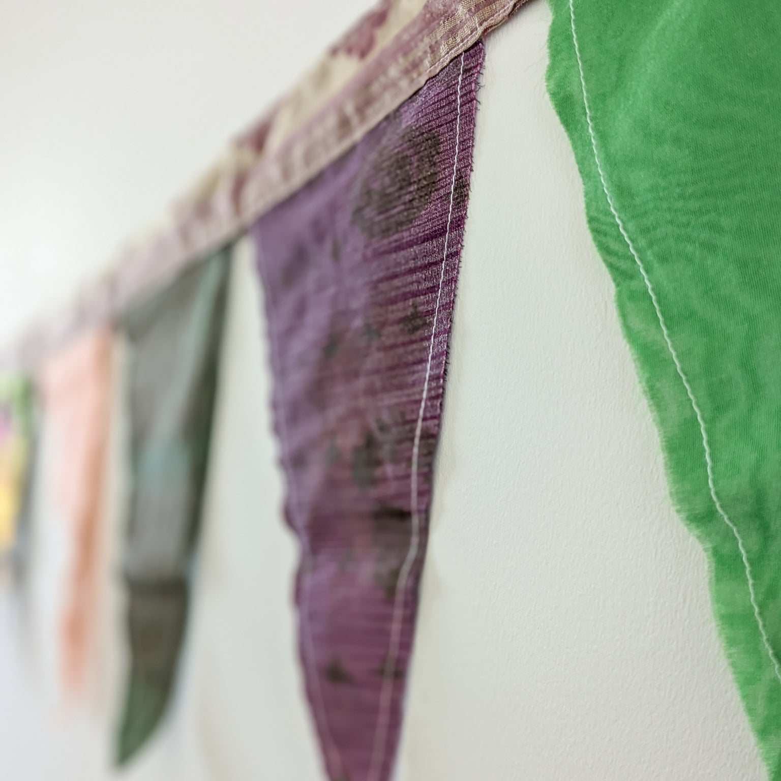 Upcycled sari flags, reusable sari bunting