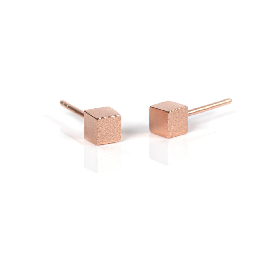 Timeless Sterling Silver Cube Studs – Choose Rose Gold or Silver by MyaMoon at www.brixbailey.com