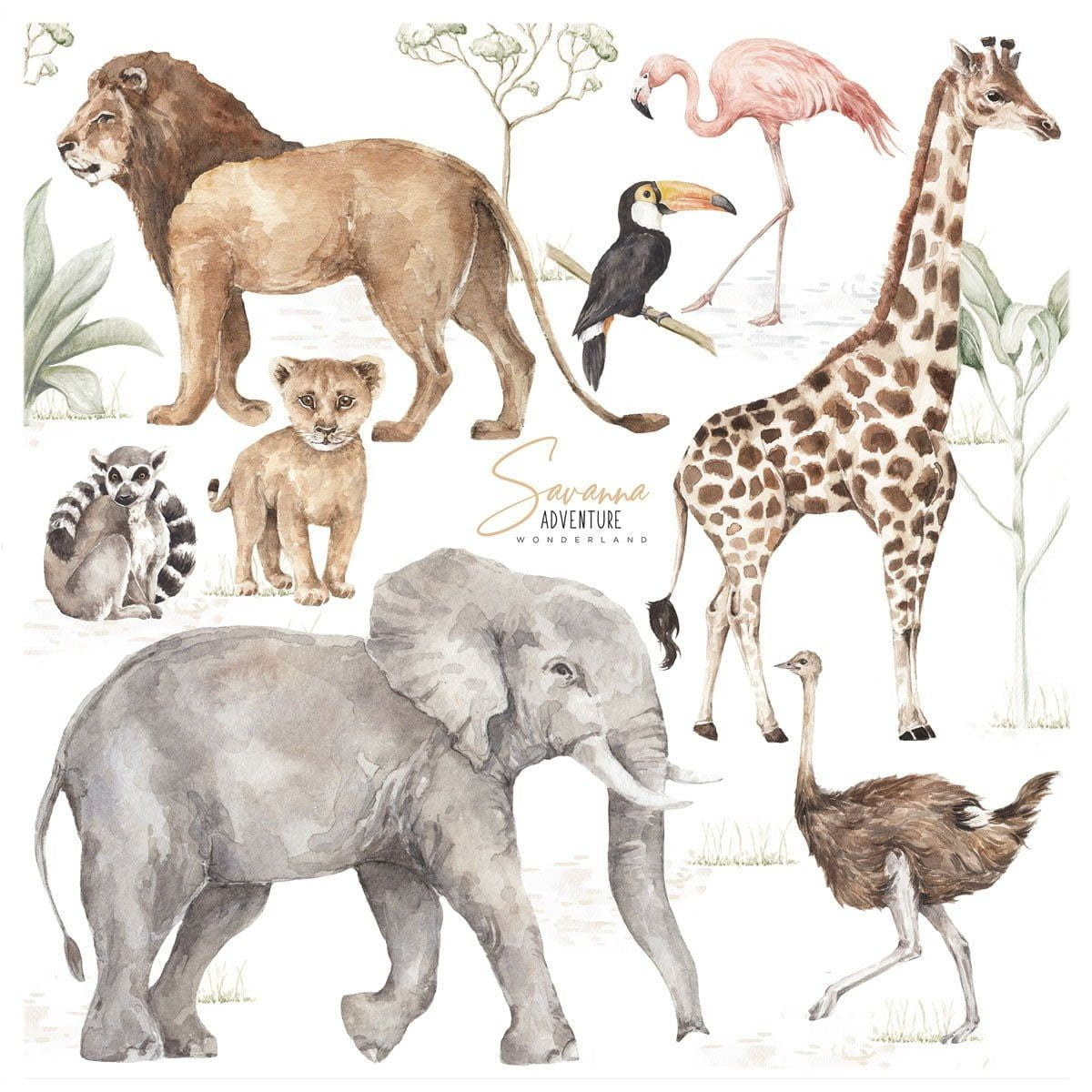 a playful lemur from the savanna wonderland wallstickers set peeking out from a nursery wall