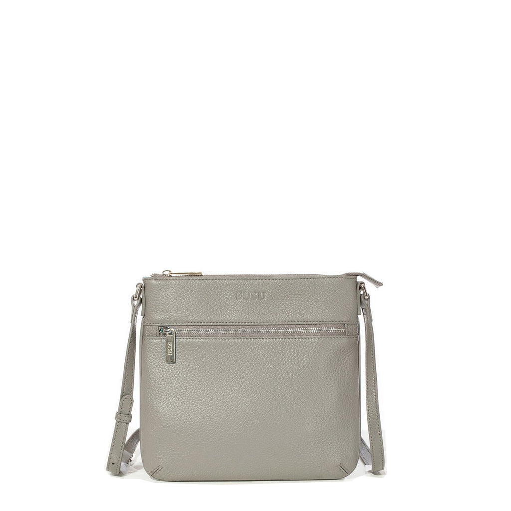Grey Leather Crossbody Bag with Adjustable Strap