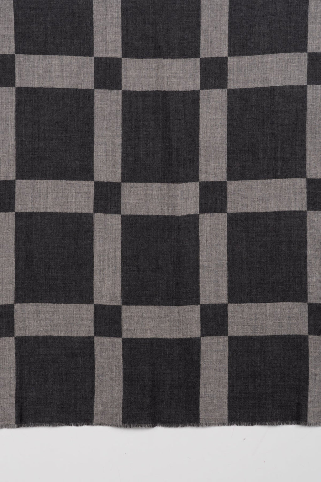 Windowpane Big Checks Jacquard Merino Wool Scarf - Grey