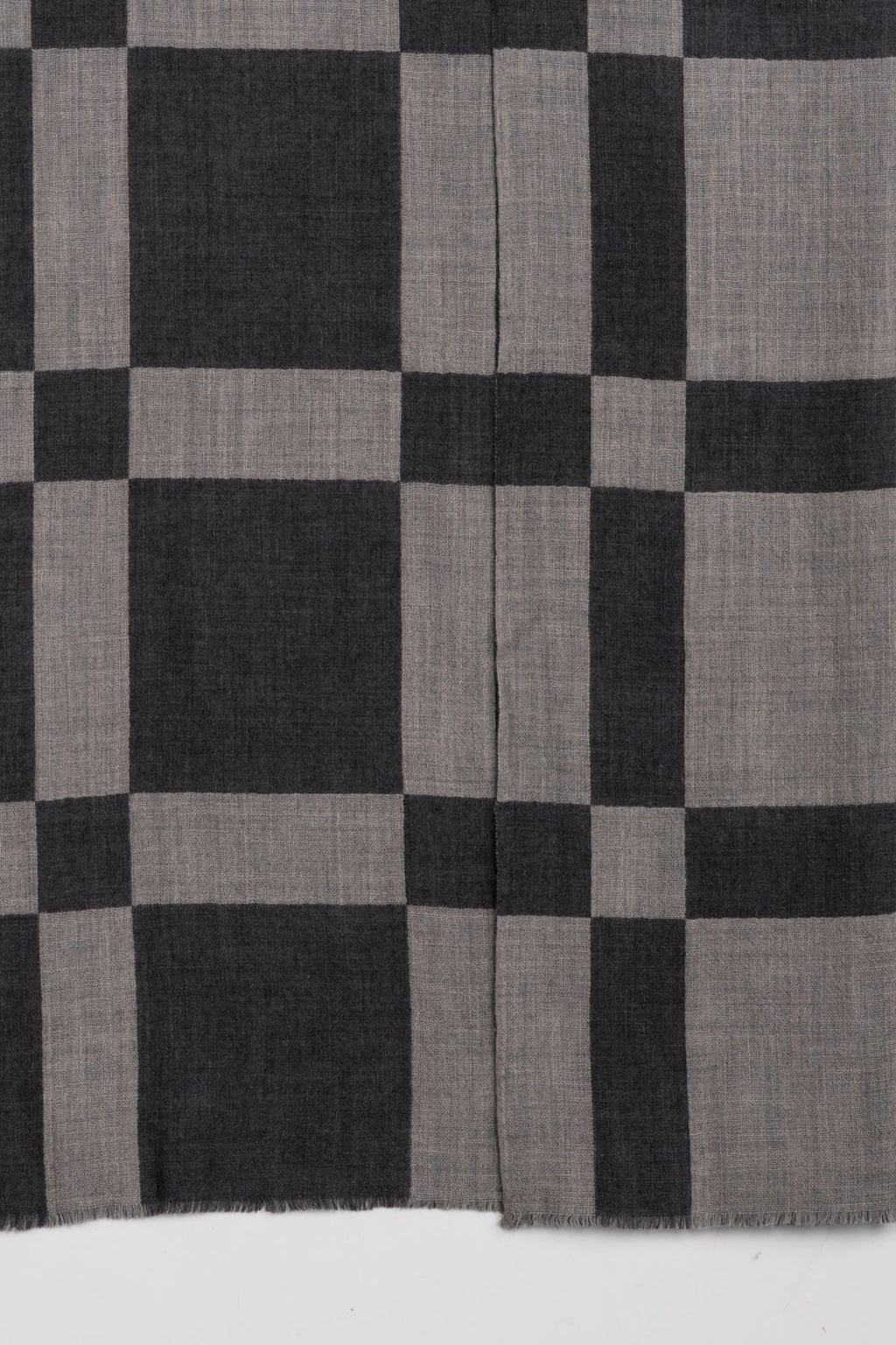 Windowpane Big Checks Jacquard Merino Wool Scarf - Grey