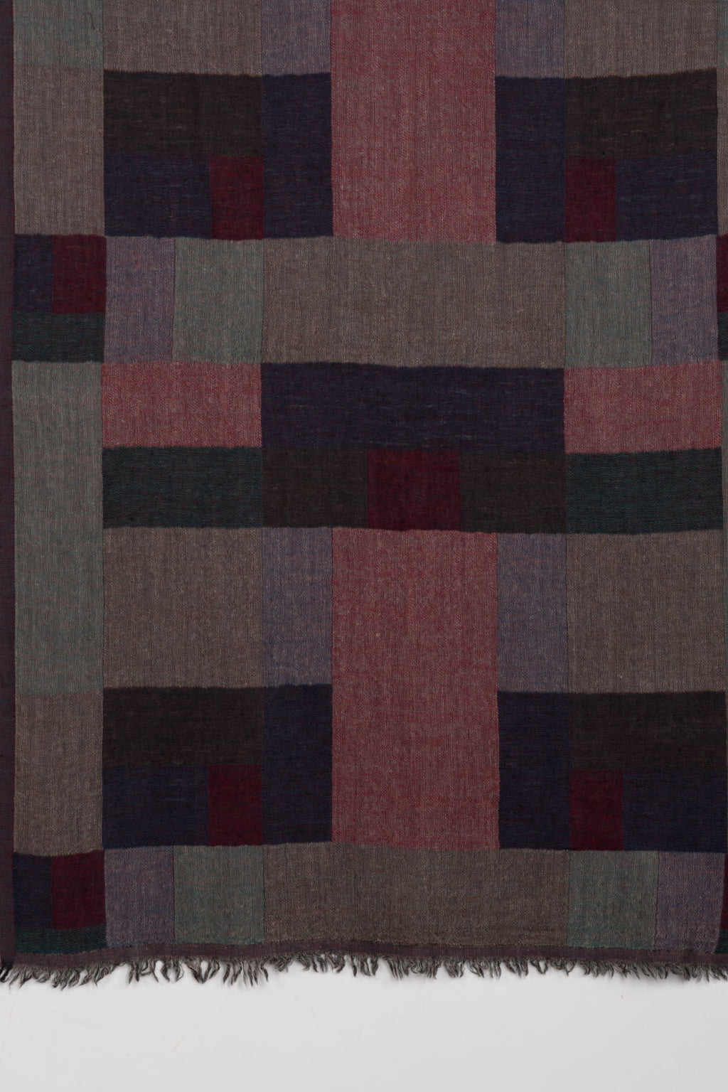 Mix Checks Jacquard Merino Wool Scarf - Red Blue Multi