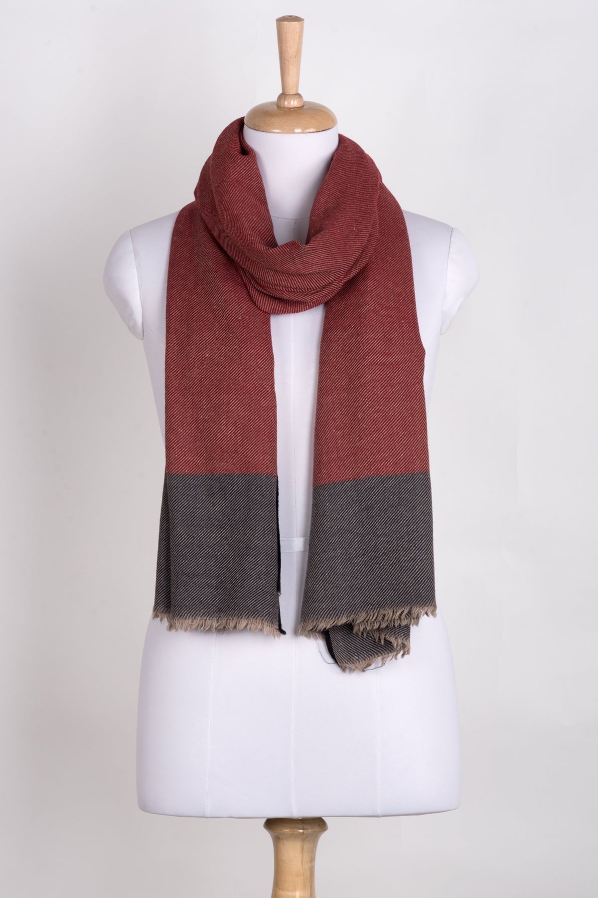 Twill Weave Two Tone Merino Wool Scarf - Red Navy