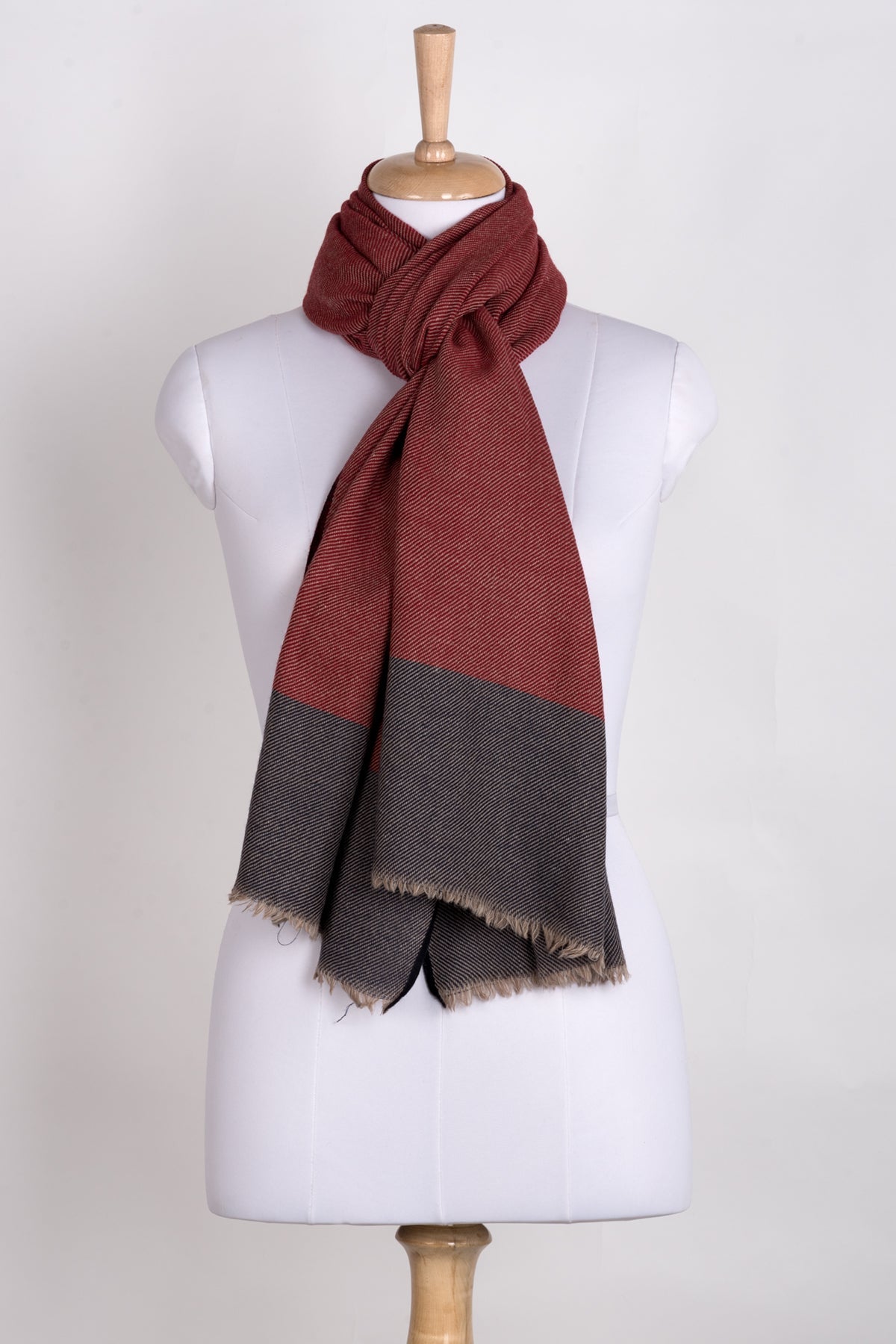 Twill Weave Two Tone Merino Wool Scarf - Red Navy