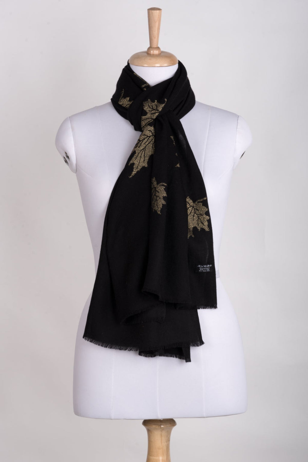 Gold Maple Leaf Cashmere Wool Scarf - Black