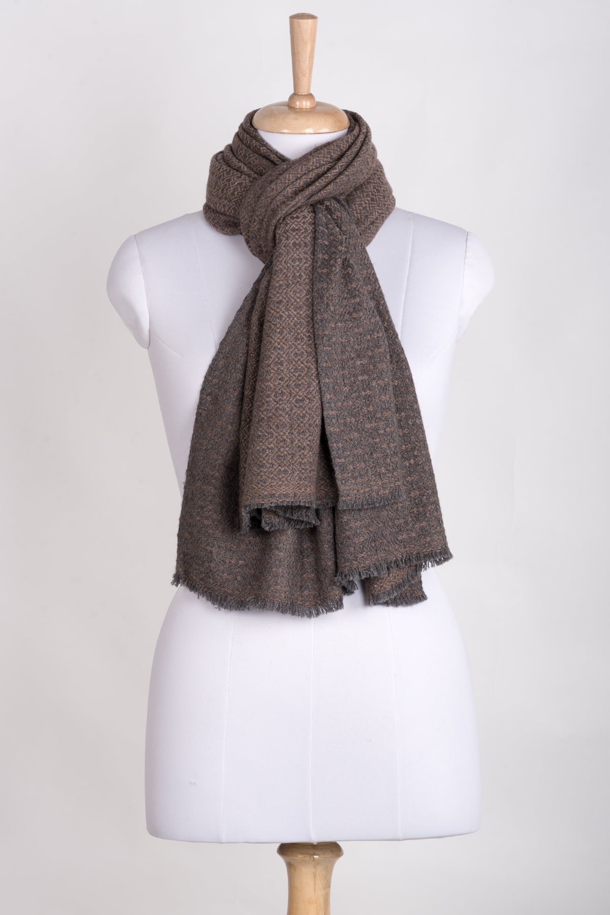 Novelty Diamond Weave Cashmere Wool Scarf - Grey Rose Pink