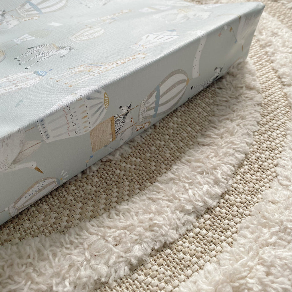 Anti-Roll Wedge Baby Changing Mat - Blue Hot Air Balloons Print