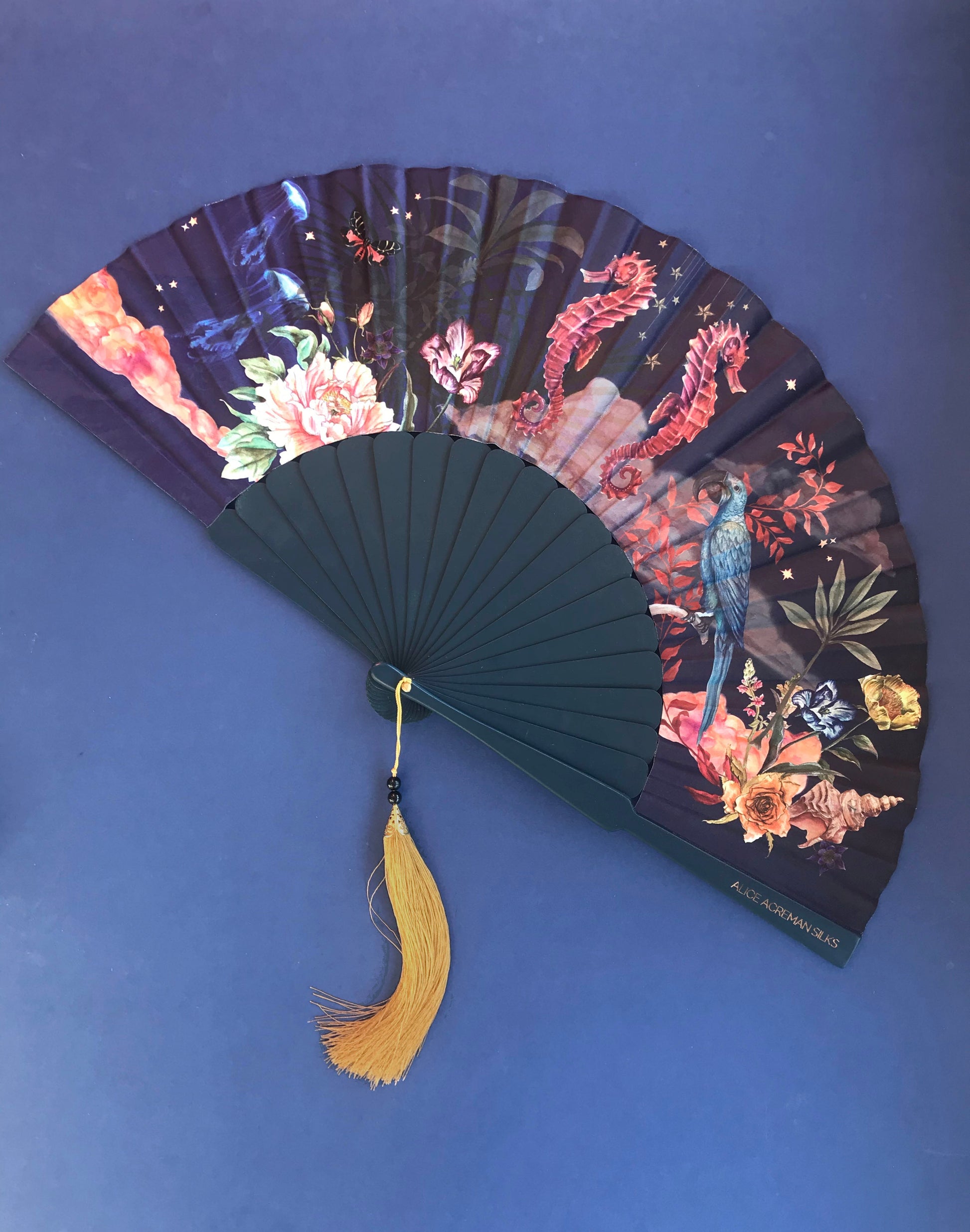 Wonderous Silk Fan with Gold Tassel