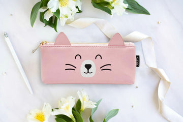 Cute Vegan Leather Cat Pencil Case – Pink & Playful by SEIK at www.brixbailey.com