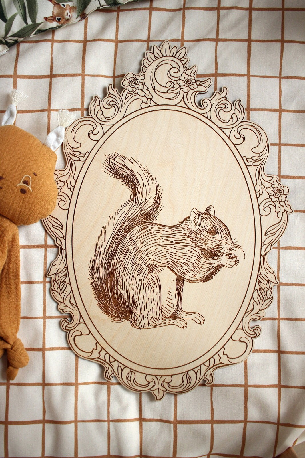 Set of 4 Engraved Forest Animals Pictures with Retro Frame