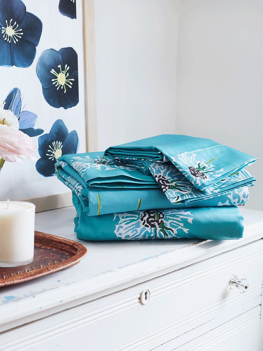 Dandelions on Aqua Cotton Sateen Sheet Set