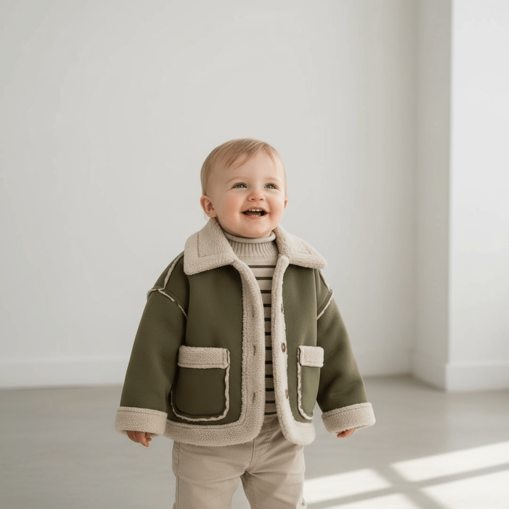 Sherpa Lined Winter Jacket in Brown and Olive