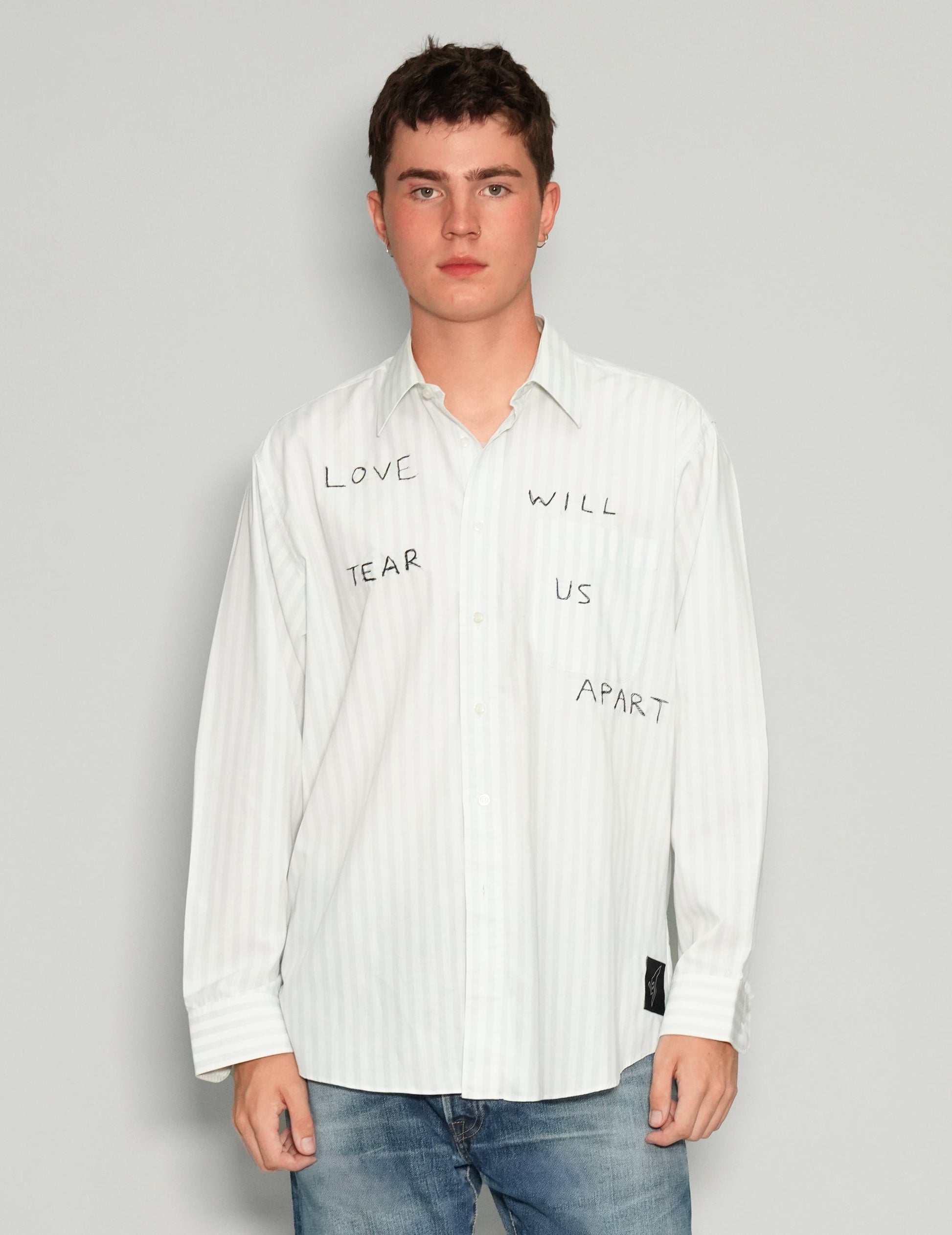 'Love Will Tear Us Apart' Light Striped Shirt