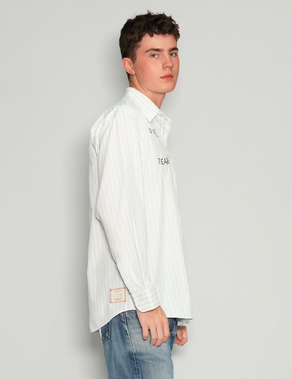 'Love Will Tear Us Apart' Light Striped Shirt