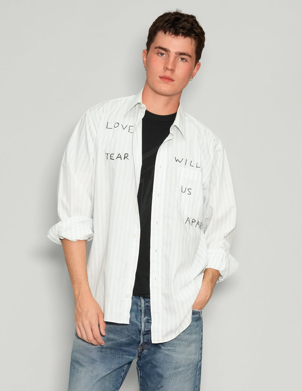 'Love Will Tear Us Apart' Light Striped Shirt