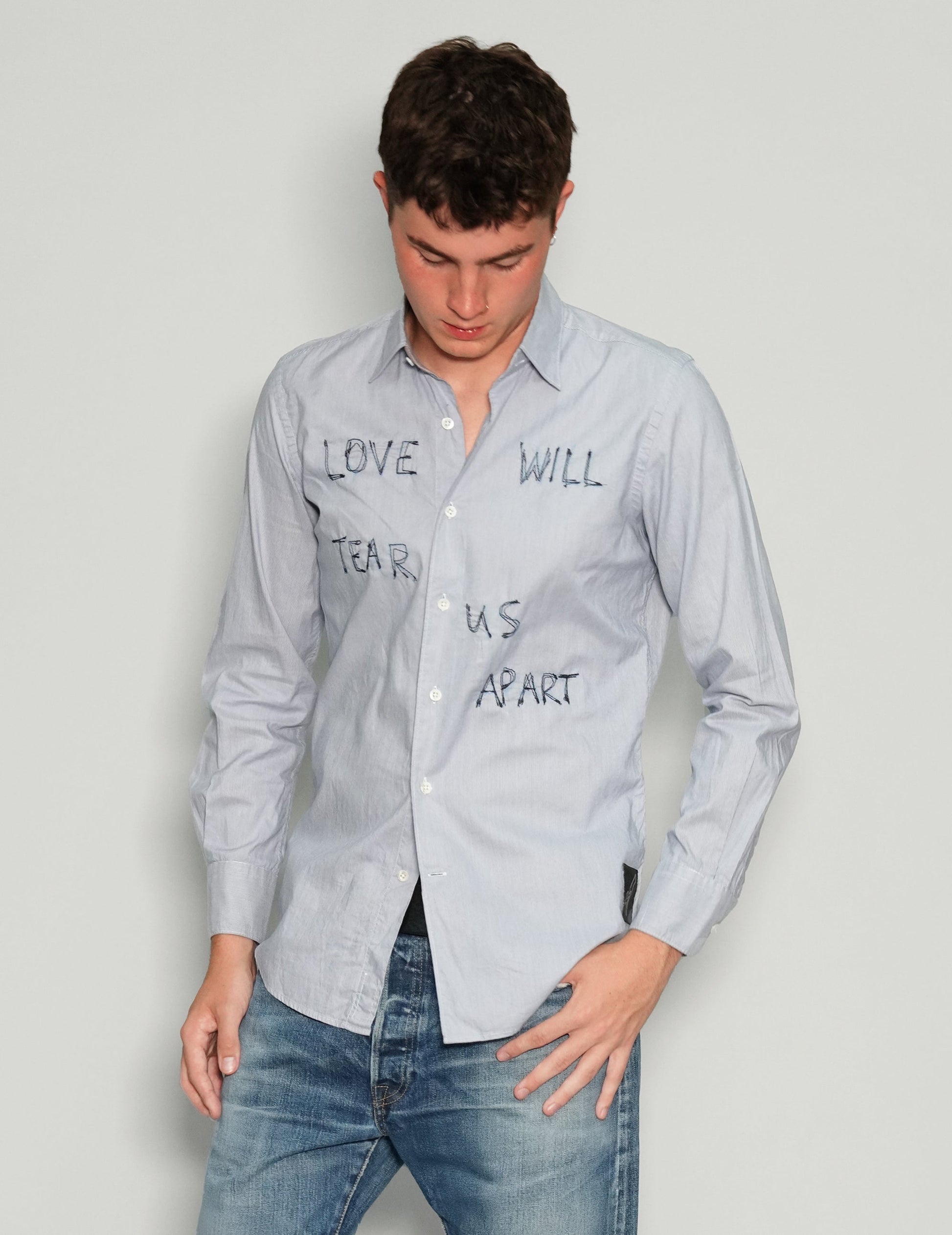 'Love Will Tear Us Apart' Light Blue Shirt