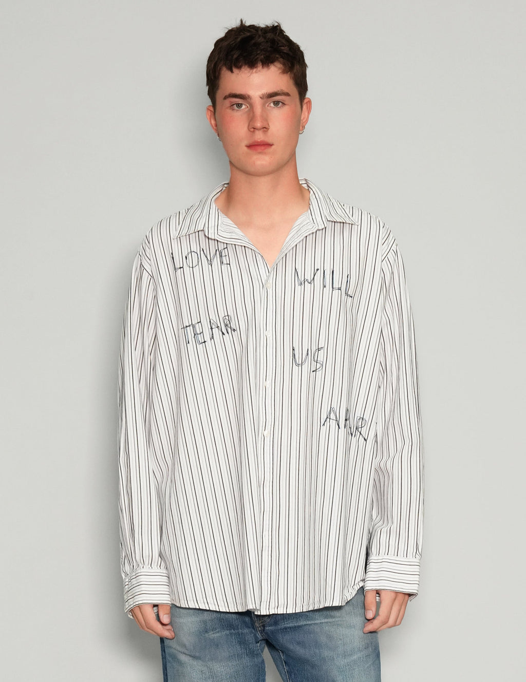 'Love Will Tear Us Apart' Dark Striped Shirt