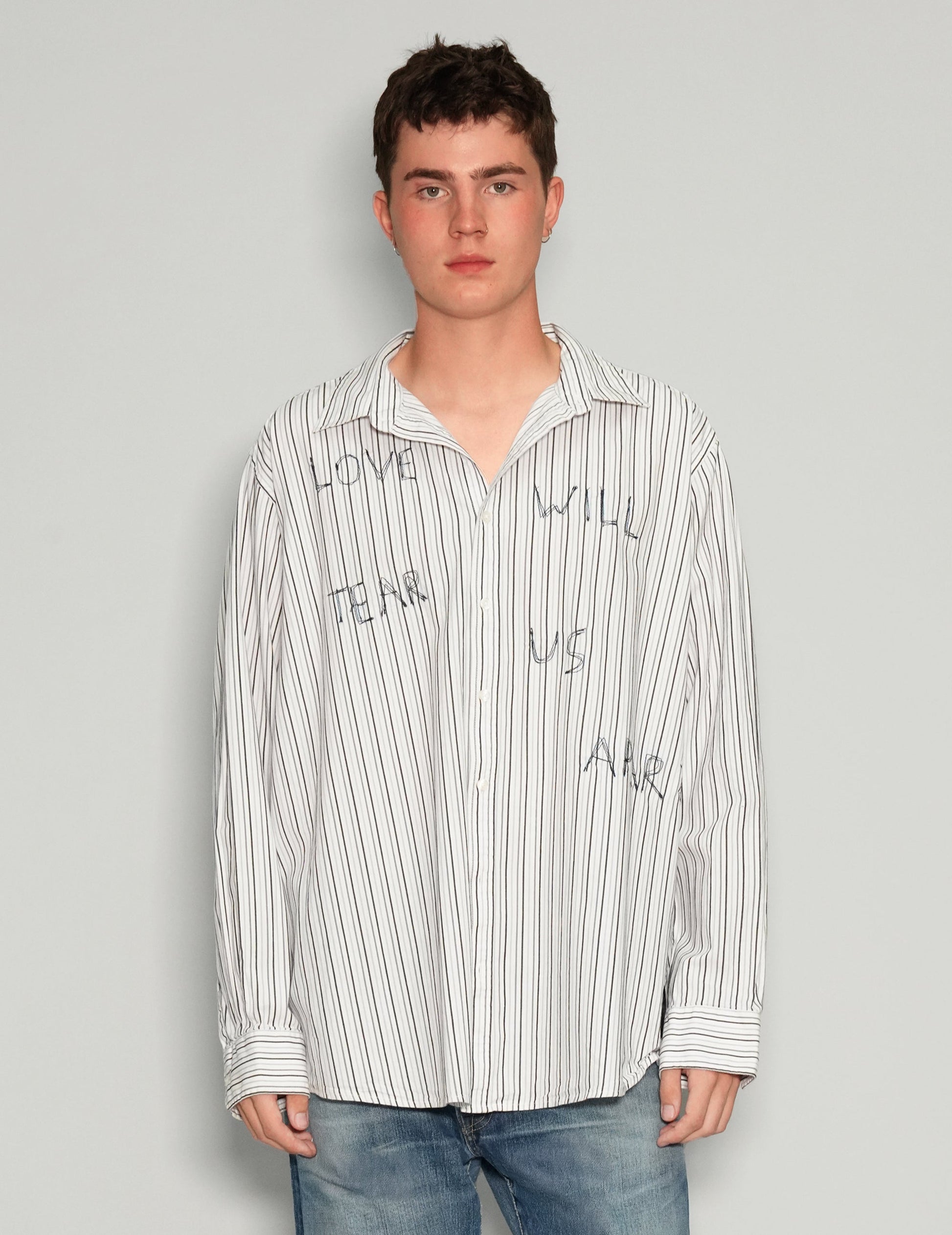 'Love Will Tear Us Apart' Dark Striped Shirt