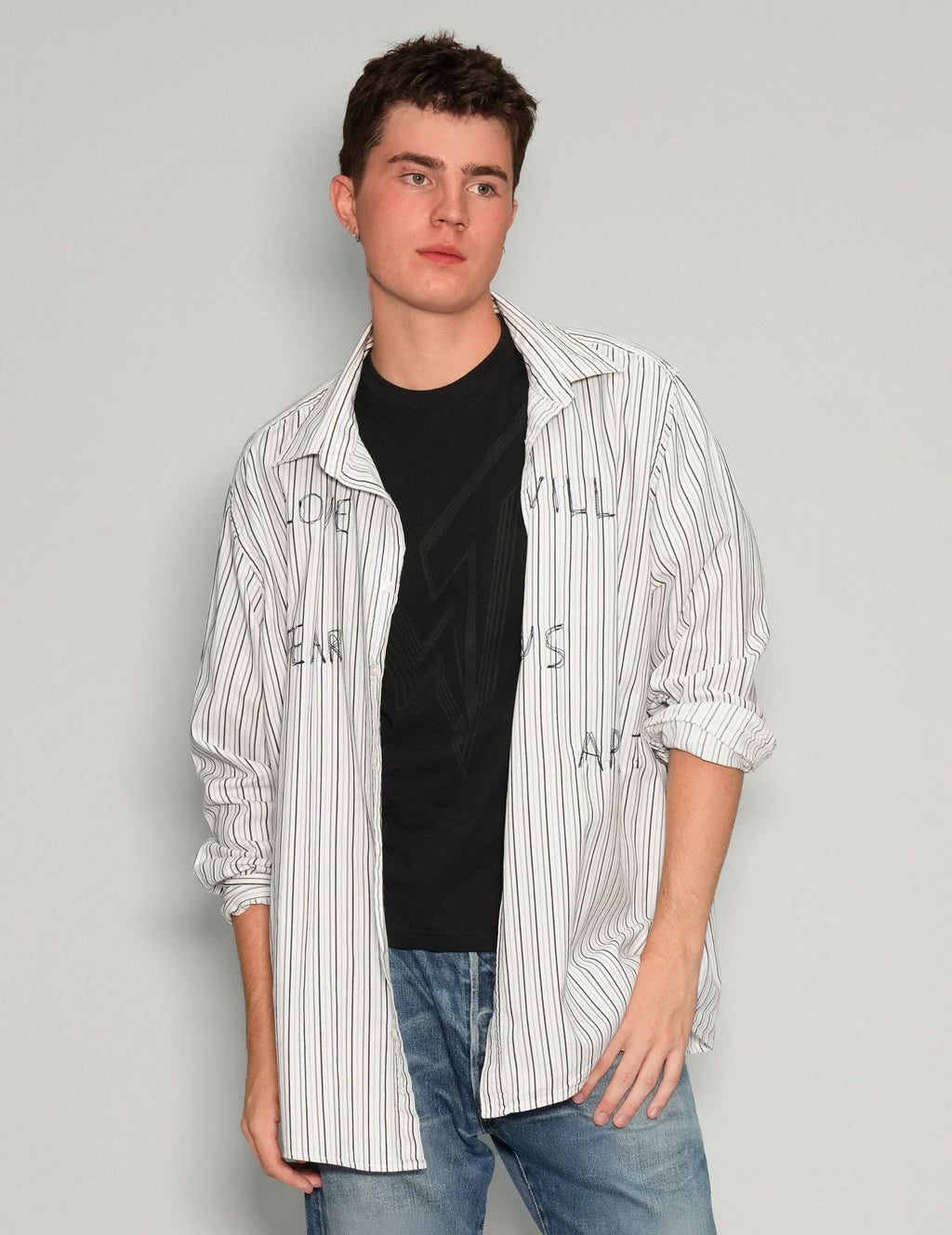 'Love Will Tear Us Apart' Dark Striped Shirt