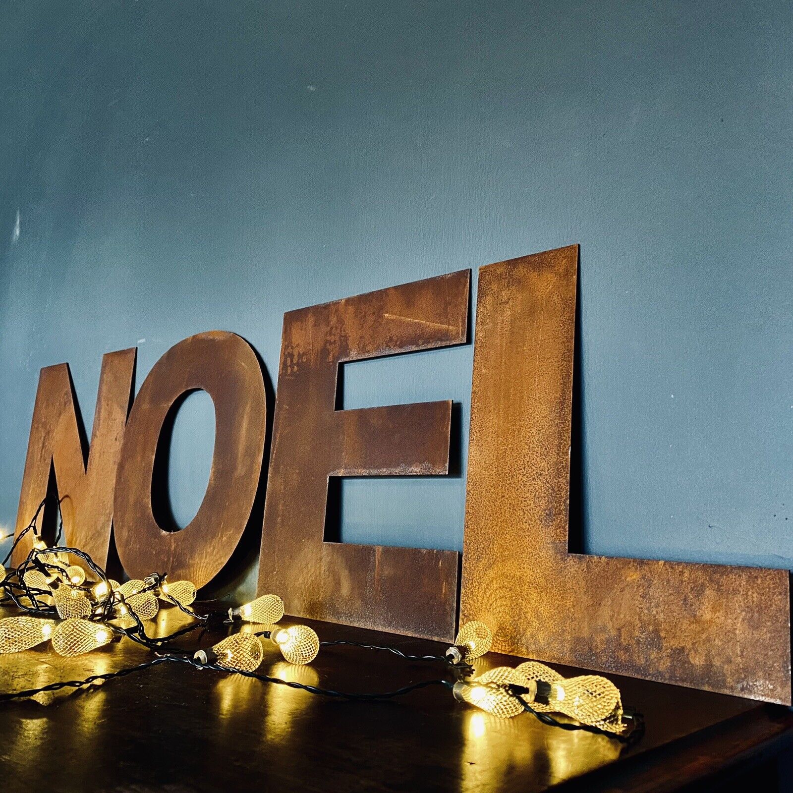NOEL Christmas Mantle Fireplace Decoration / Rusty 12" Tall Fat Font Metal Letters