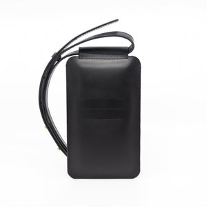 soft black leather crossbody phone bag with adjustable strap and card slots
