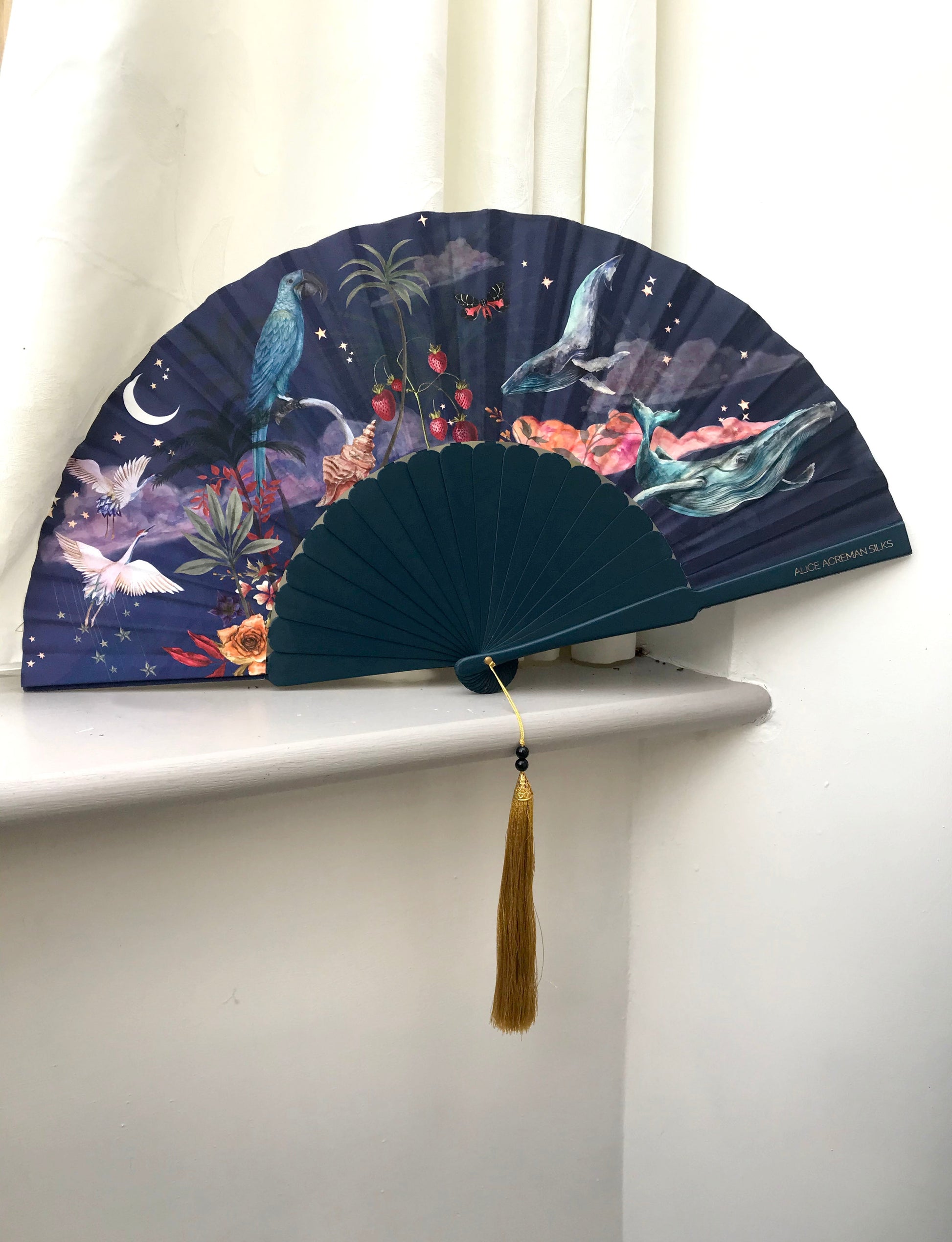 Wonderous Silk Fan with Gold Tassel