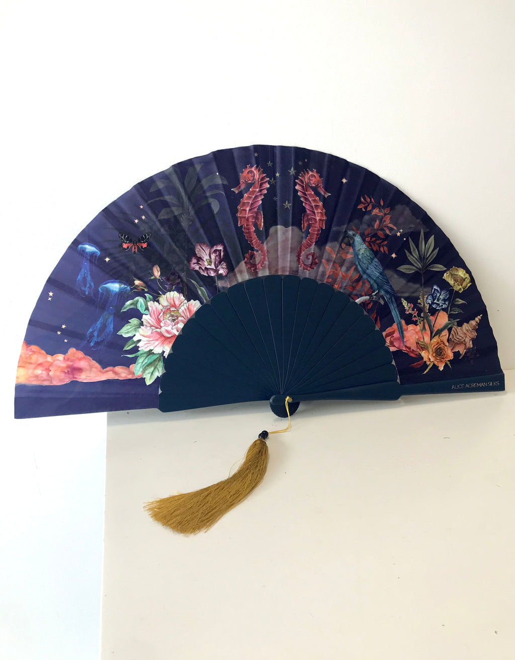 Wonderous Silk Fan with Gold Tassel