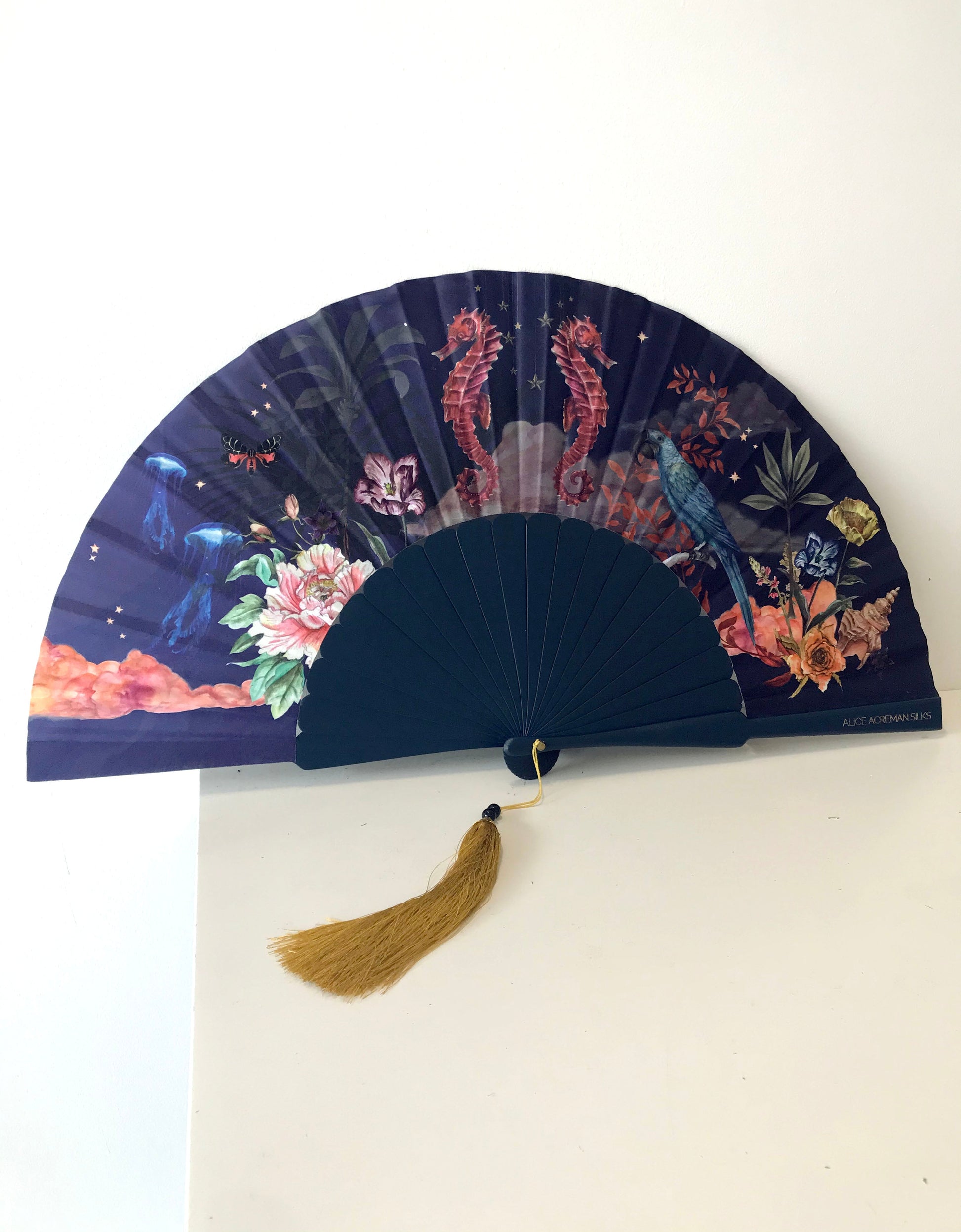 Wonderous Silk Fan with Gold Tassel