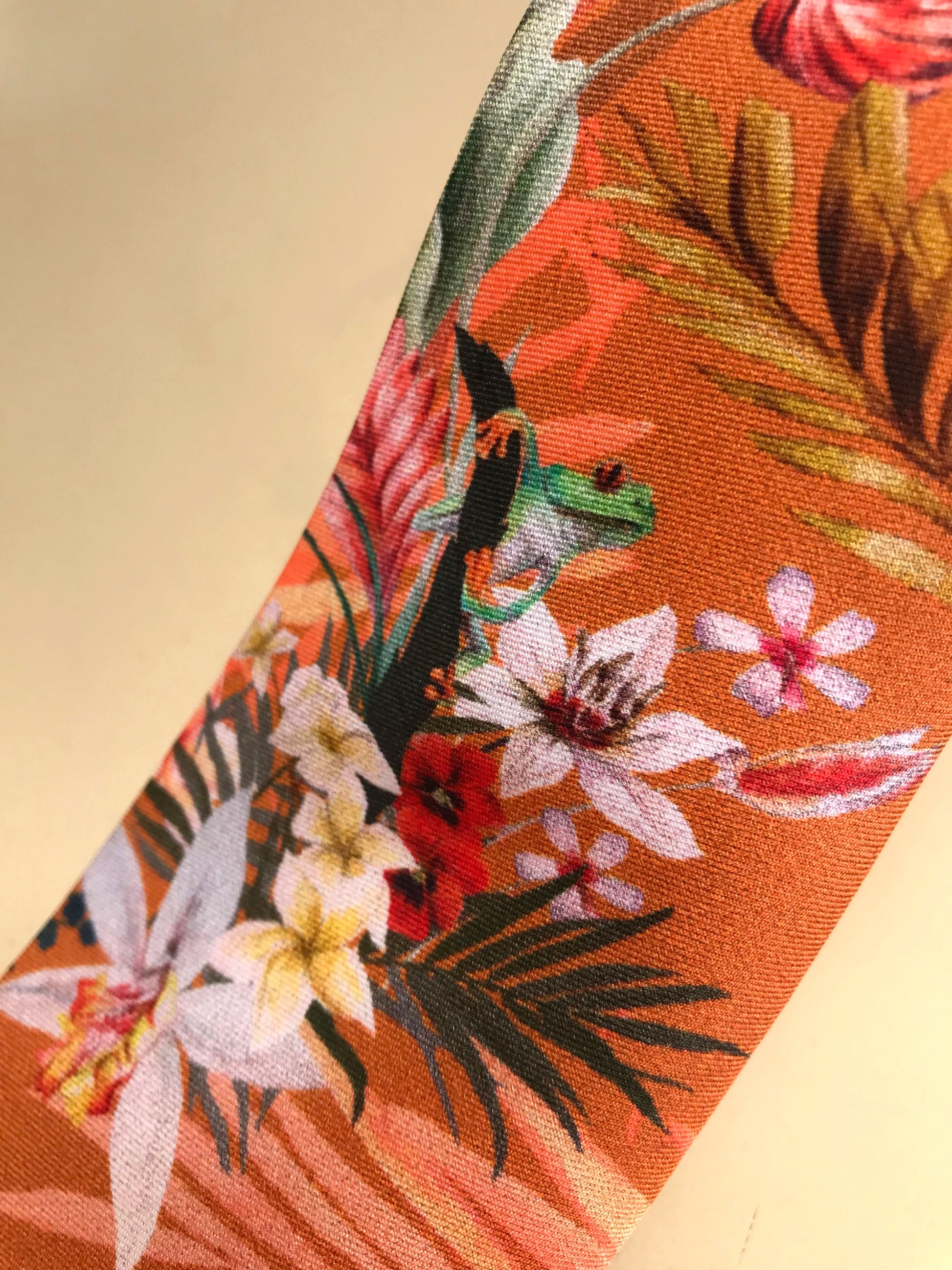 Rust Orange Silk Tie with Tropical Eden Print