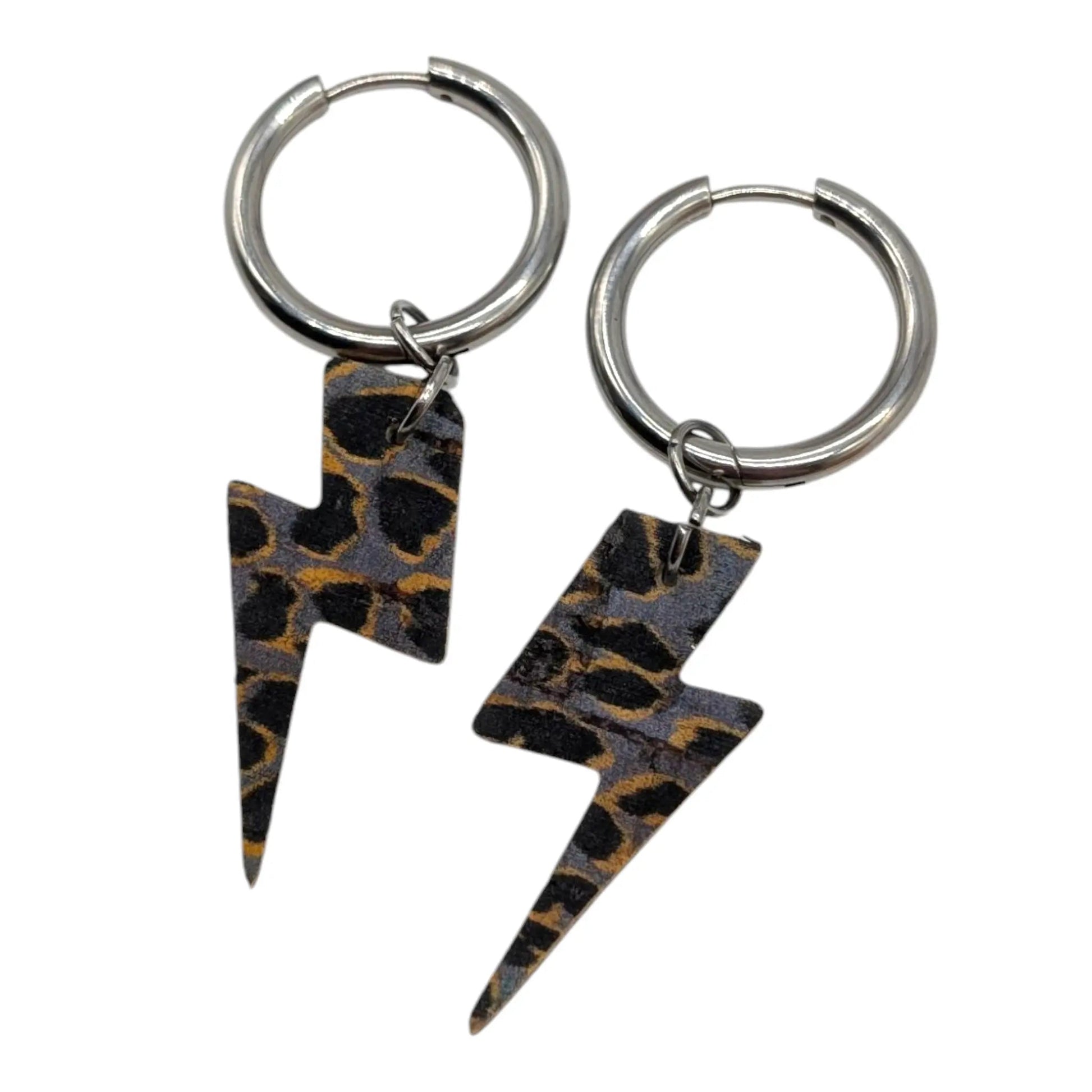 Silver and grey leopard mini lightning bolt cork charms