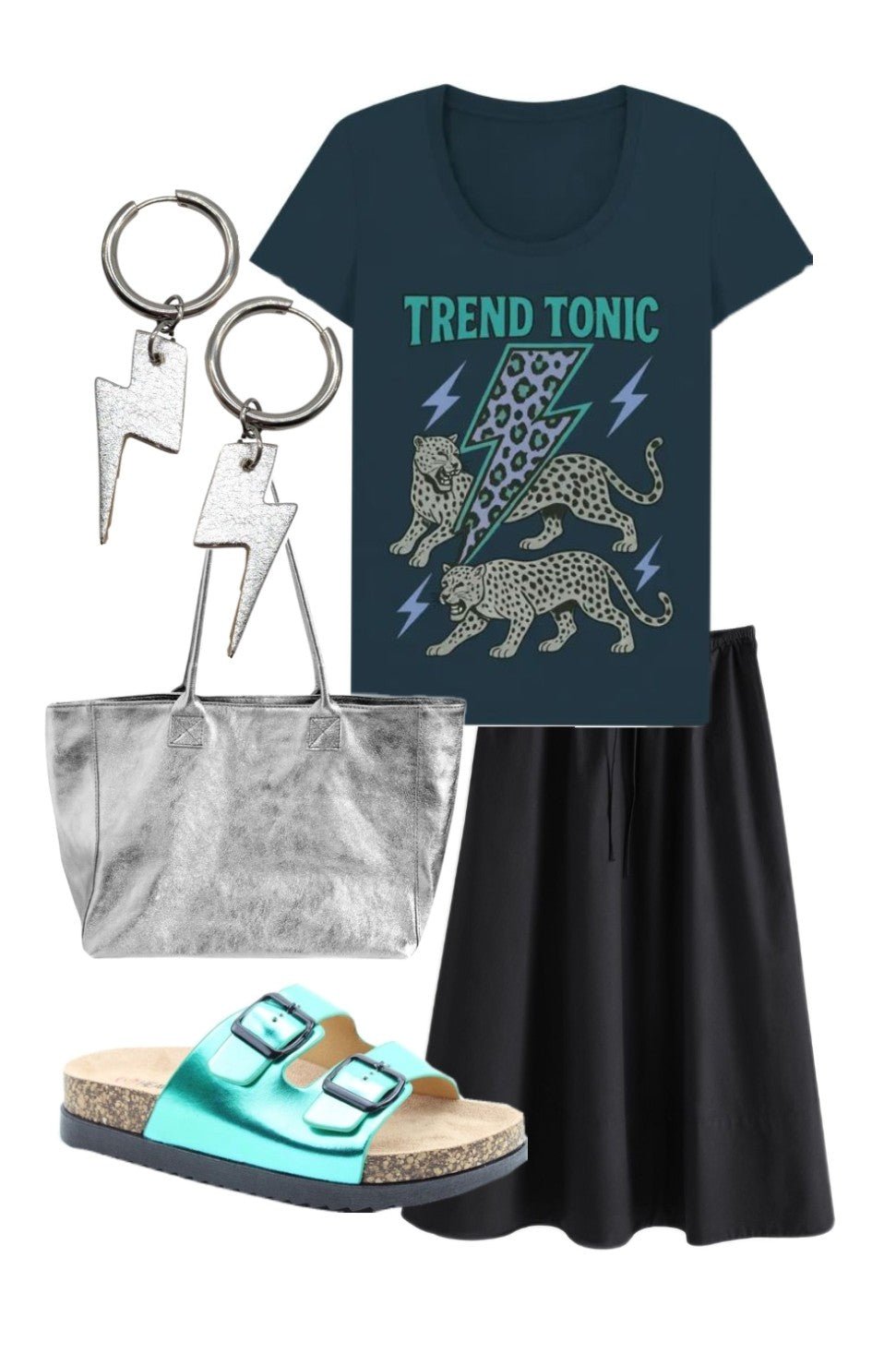 Silver and rainbow leopard mini lightning bolt cork charms