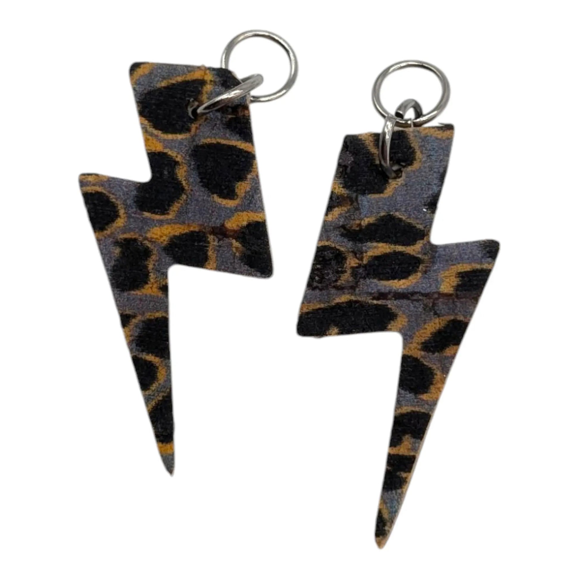 Silver and grey leopard mini lightning bolt cork charms