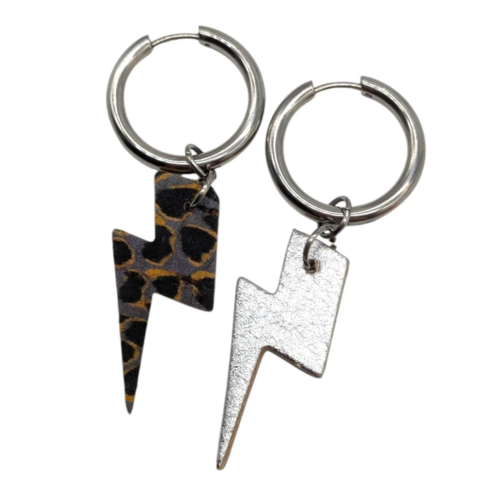 Silver and grey leopard mini lightning bolt cork charms