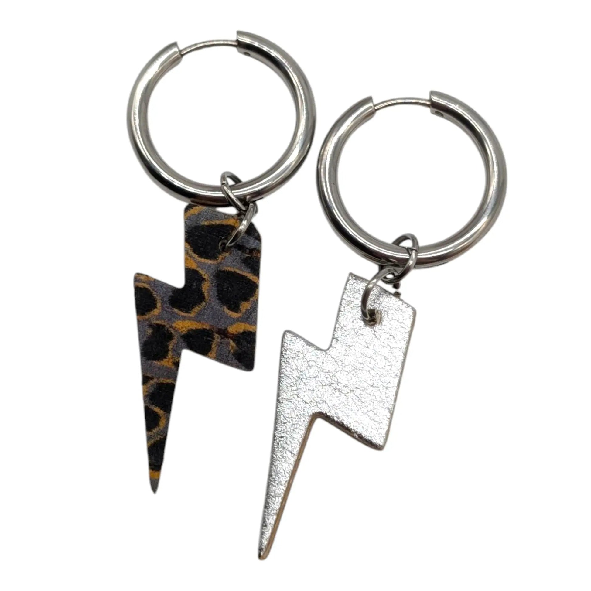 Silver and grey leopard mini lightning bolt cork charms
