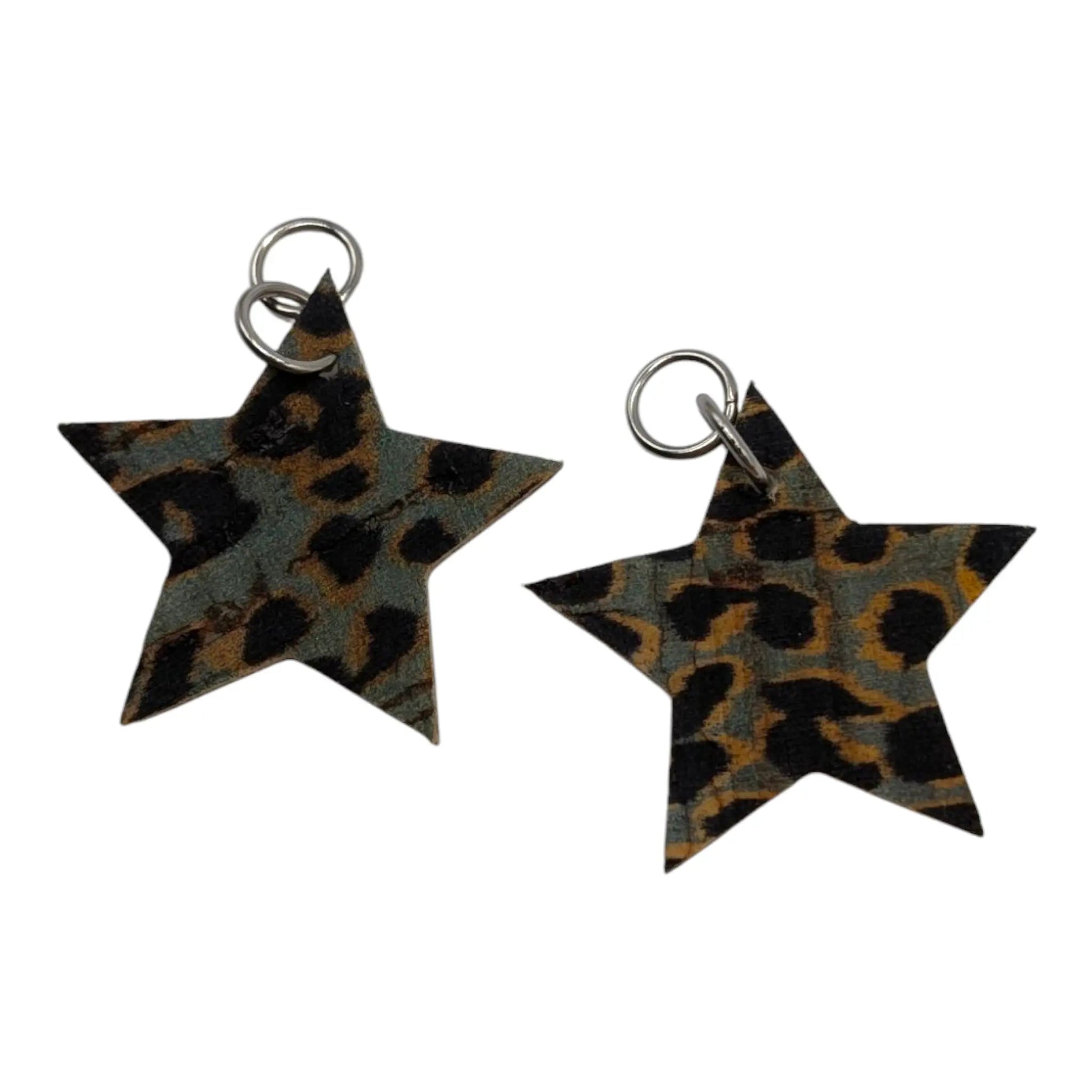 Silver and grey leopard mini star cork charms