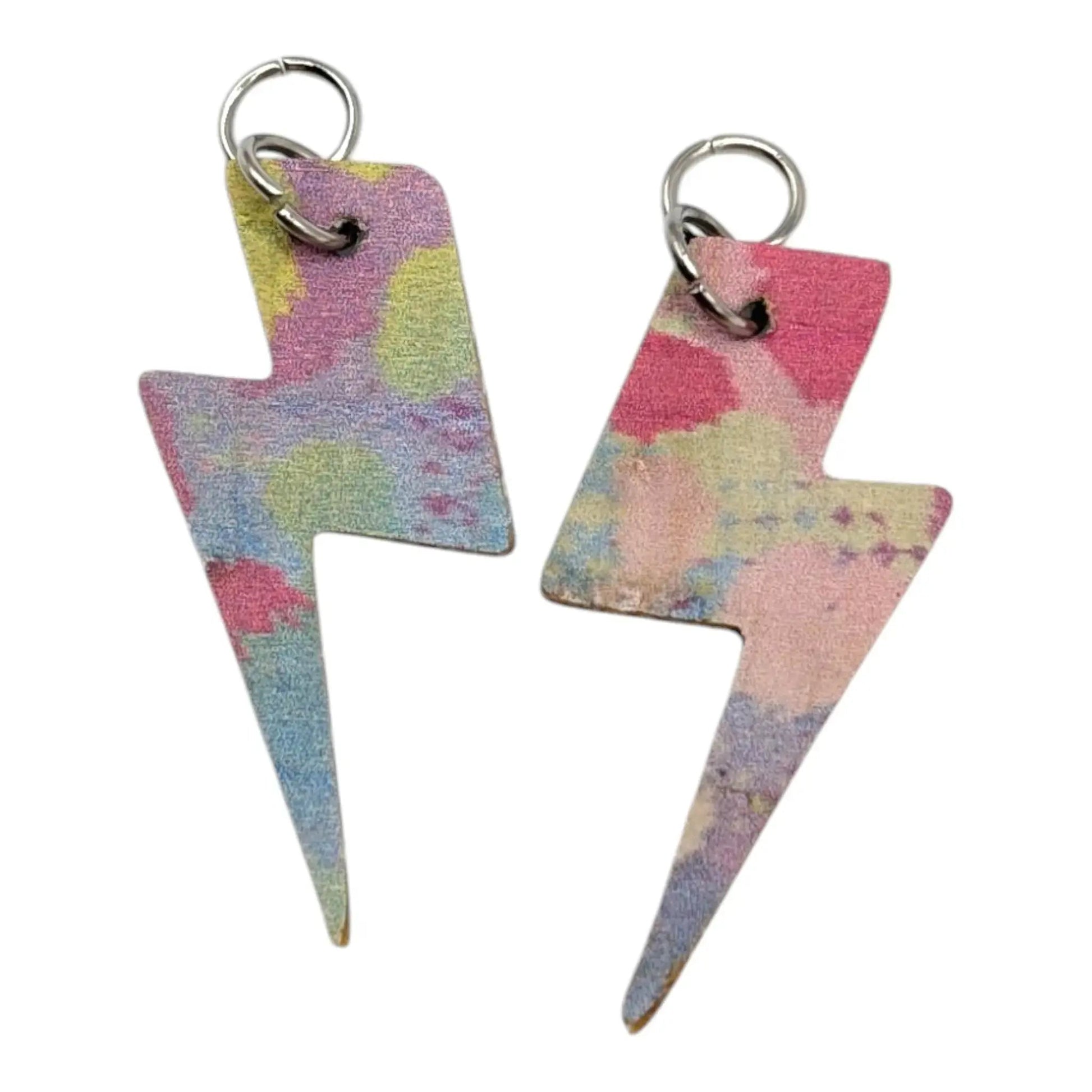 Silver and rainbow leopard mini lightning bolt cork charms