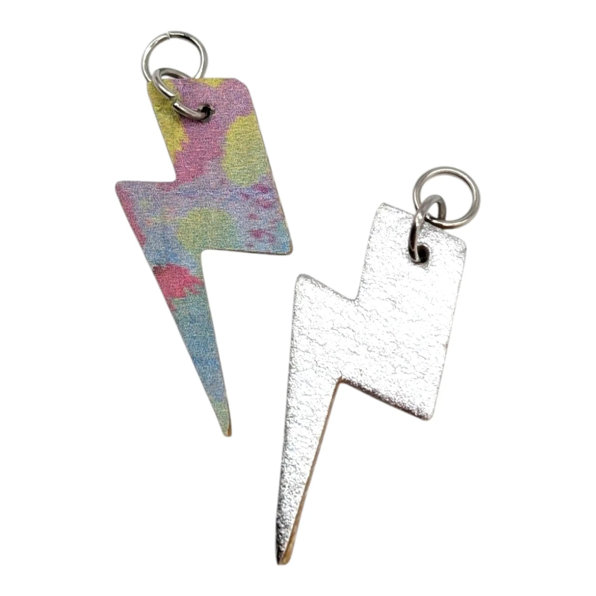 Silver and rainbow leopard mini lightning bolt cork charms