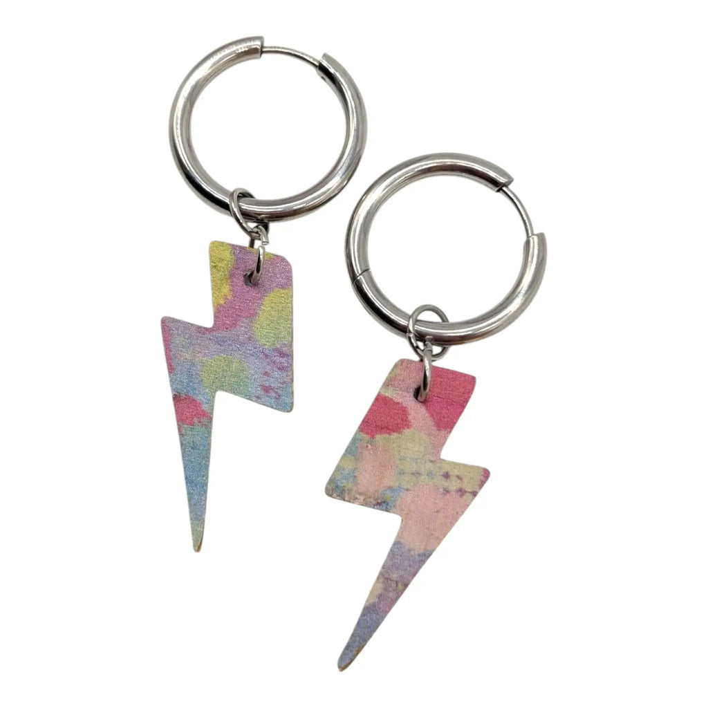 Silver and rainbow leopard mini lightning bolt cork charms