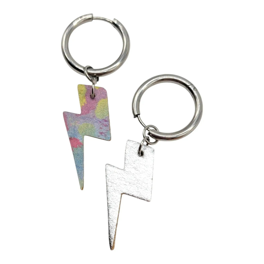 Silver and rainbow leopard mini lightning bolt cork charms