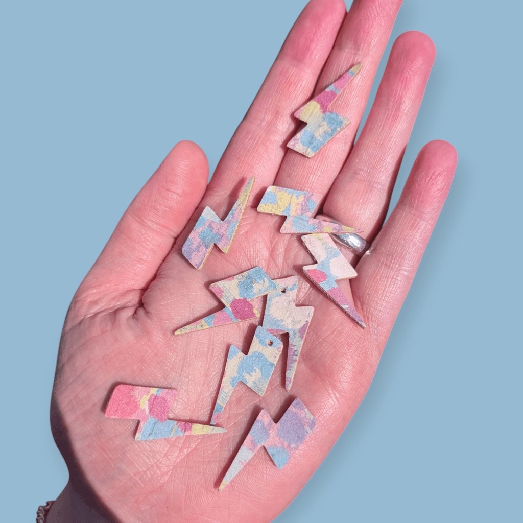 Silver and rainbow leopard mini lightning bolt cork charms