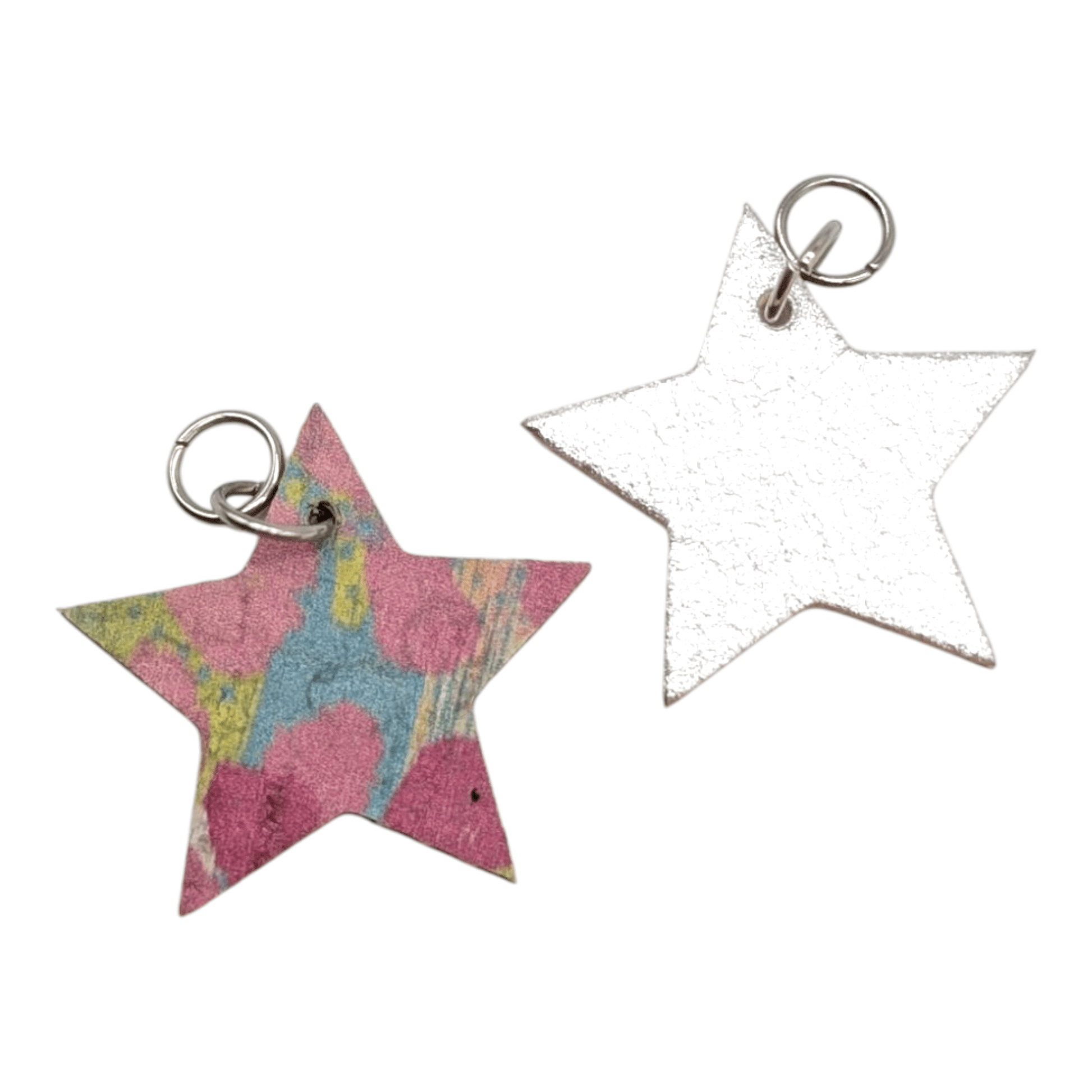 Silver and rainbow leopard mini star cork charms