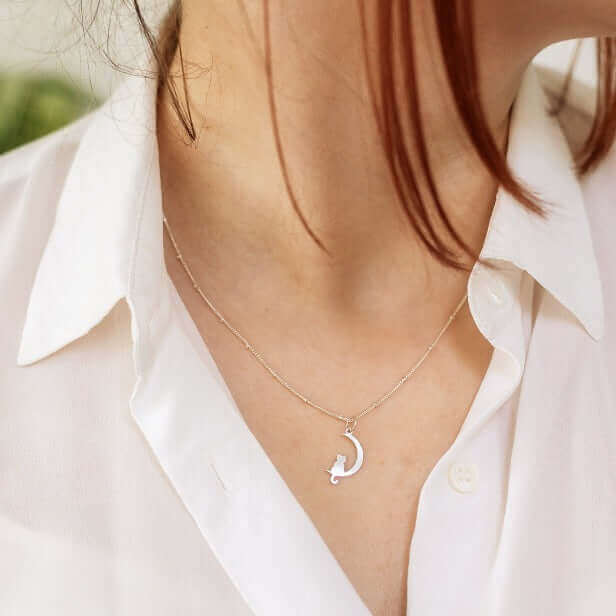Silver Cat Moon Necklace
