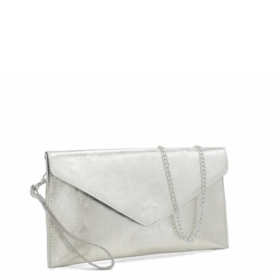 Metallic Silver Leather Clutch – Versatile & Eco-Friendly by Sostter at brixbailey.com