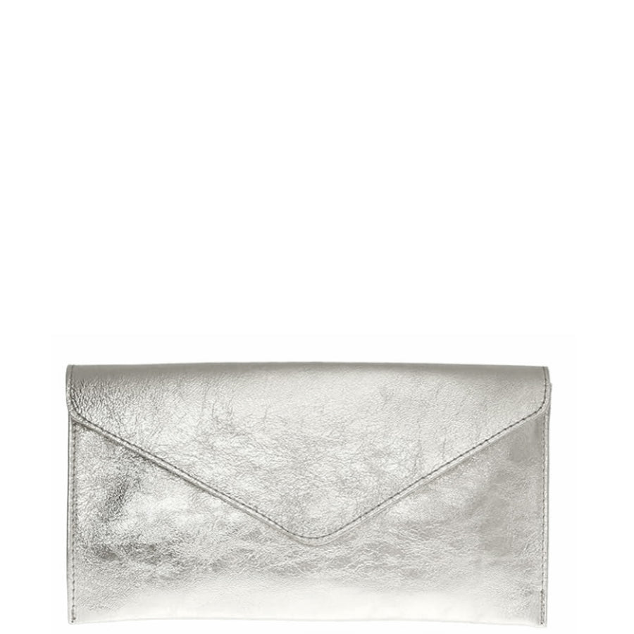 Metallic Silver Leather Clutch – Versatile & Eco-Friendly by Sostter at brixbailey.com