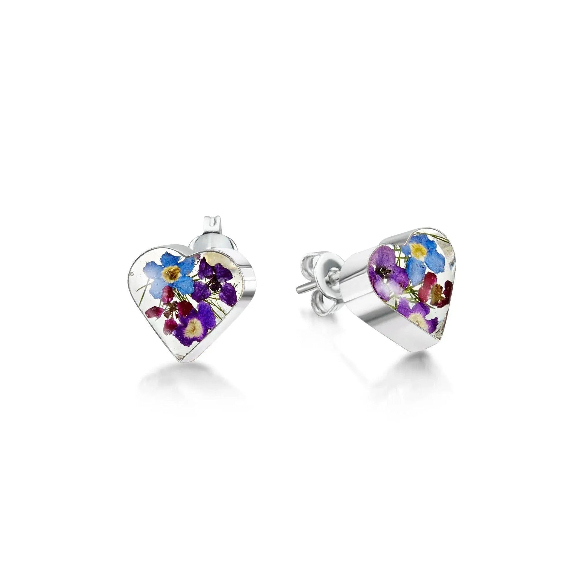 Purple Haze Heart Silver Stud Earrings